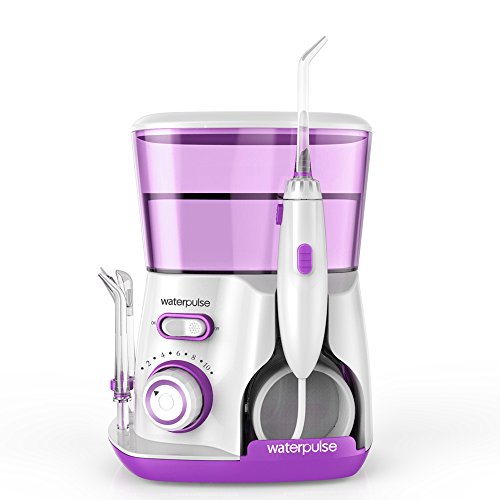 Professional Water Flosser Waterproof Dental Irrigator 10 Pulse Pressures 800 Capacity with 5 Jet Tips Plug-in Oral Care Cordless Flosser Purple WaterPulse