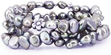Genuine Freshwater Cultured Pearl 7-8mm Stretch Bracelets with Base-Metal-Beads (Set of 3) 7.5"