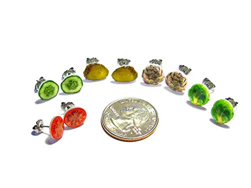 Mini Brussels Sprout Stud Earring - Tiny Food Jewelry - Thumbnail 2