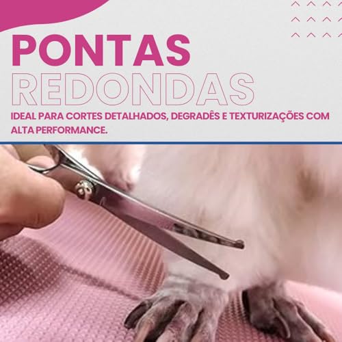 Kit Tesoura de Tosa para Cães e Gatos - Ponta Arredondada Segura para Pet - Tesoura de Tosa Ergonômica e Afiada de Aço Inox para Cortar Pelos de Animais - UpShop (Prata e Rosa)