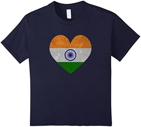 Kids India Flag Distressed Heart Shape Love T-Shirt 8 Navy