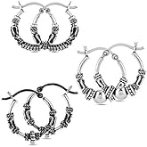 LeCalla 925 Sterling Silver Hoop Earrings | Earring Sets for Women | Set of 2 Pairs & 3 Pairs Balinese Hoops | Multiple Piercing Earring Sets for Women