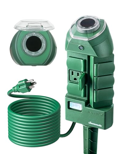 Photo 1 of DEWENWILS Outdoor Power Strip Timer with Photocell, Yard Stake Timer Dusk to Dawn, Weatherproof Countdown Light Timer, 6 Outlets 10ft Cord Timer for Lights, Garden, 1875W/15A UL Listed