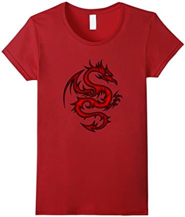 Womens Abstract Tribal or Asian Inspired Red Dragon T-shirt Small Cranberry