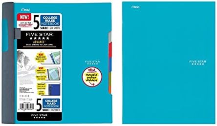Five Star Wirebound Notebook, 5-Subject, College-Ruled Sheets, 11 x 8.5 Inch Sheet Size, &amp; Five Star 4 Pocket Folder, Teal