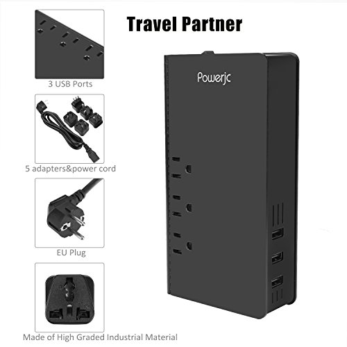 Travel Voltage Converter Power Adapter Step Down 220V to 110V with 3 USB Smart Charging ETL Powerjc