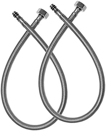 Brustlife 24-Inch Long 3/8'' Female Compression Thread x M10 Male Connector Vessel Sink Water Supply Hoses Braided 304 Stainless Steel Sink Faucet Connector x 2 Pcs (1 Pair)