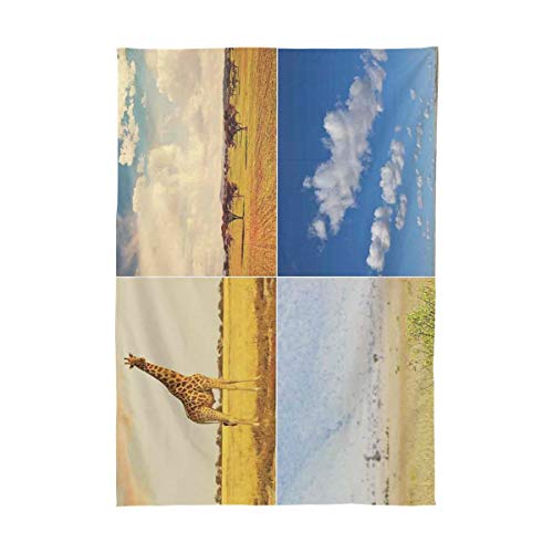 CHASOEA Decor Tablecloth African Safari Collage Lanscape with Native Animals Grassland Savannahs Mamals Rectangular Table Cover 60" x 104"