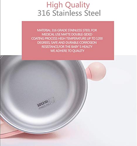 BPA Free Baby Feeding Set, Feeding Bowl with Lid, Salad Bowl, Milk Cup,Spoon and Fork for 6m+ Toddlers,316 Stainless Steel,Gift Set Tableware Set by Glisoo(Pink)