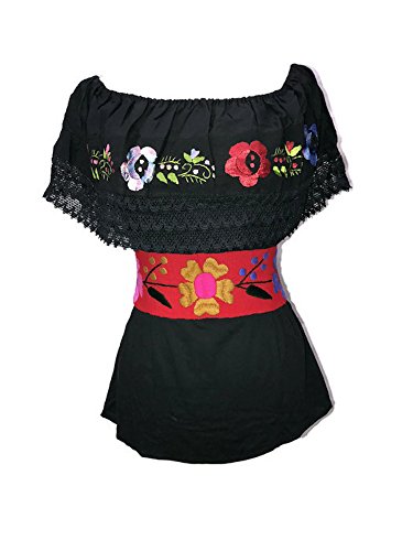 Traditional Mexican Embroidered Colorful Floral Belt (Red)
