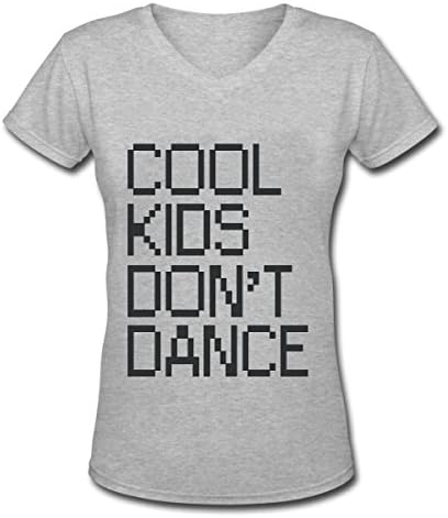 Jianwu33 Women's Grey Cotton V-Neck T-Shirt COOL KIDS DON'T DANCE