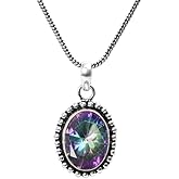 Ozeeva Gemstone Silver Overlay Pendant With Chain for Women Girls Christmas Gift