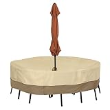 Classic Accessories Veranda Round Patio Table & Chair Set Cover With Umbrella Hole, Small