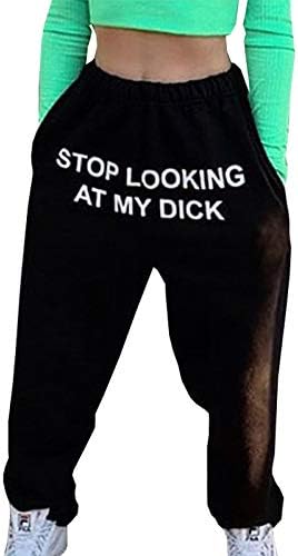 MXLY Stop looking at my dick Elastic Waistband Women's Sweatpants Trousers Yoga Jogger Pants(L black)
