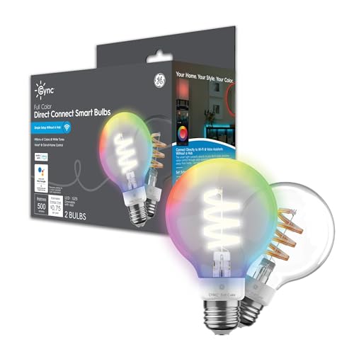 GE CYNC Smart LED Light Bulbs, G25 Globe Bulb, Room Décor Aesthetic, Color Changing Light Bulbs, 60W Equivalent, Works with Amazon Alexa and Google Home (2 Pack)