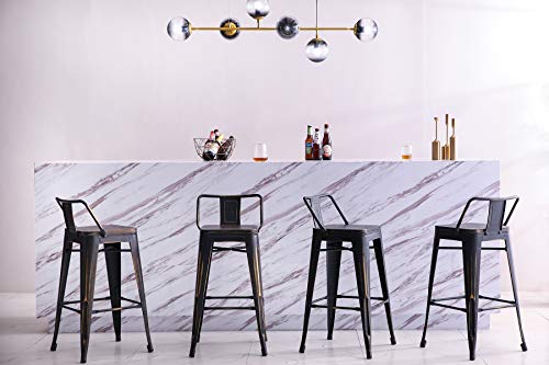 HAOBO Home Distressed Golden Bar Stools Industrial Metal Barstools Counter Height Stools Dining Chair Set of 4 (Low Back Distressed Golden Black with Wood, 26") - Thumbnail 3