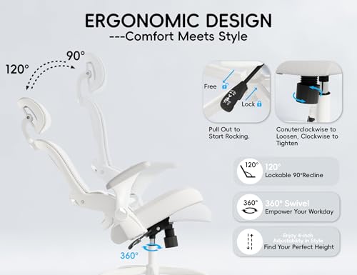 TRALT Office Chair - Ergonomic Office Chair with Back Support, Computer Chair - Home Office Desk Chairs, 330lbs Wide Seat Big and Tall Office Chairs with Headrest, Comfy Desk Chairs (White)