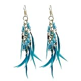 Idealway Blue Resin Beads Feather Long Dangle Earrings for Women Jewelry