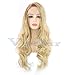 Vedar Beauty Long Curly Synthetic Lace Front Wig Light Brown Root Ombre Blonde Full Hair Wigs For Women(22Inches)