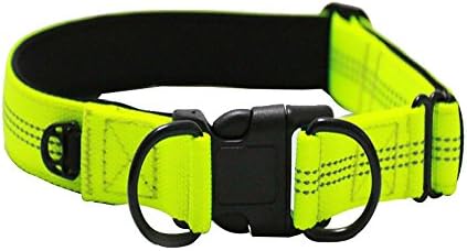 Double D ring Nylon reflective dog collar, Adjustable Sizes with Secure Side-Release Buckle. (Green-Collar)