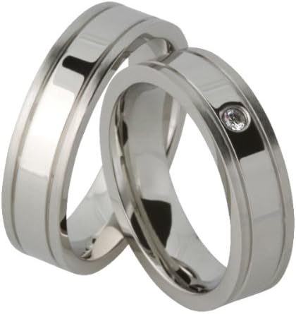 Jewelery Codex- High Quality Wedding Rings Set For Him and Her, Couple Rings with FREE LASER ENGRAVING Stainless Steel With 1 Cubic Zirconia CZ Stone Color White