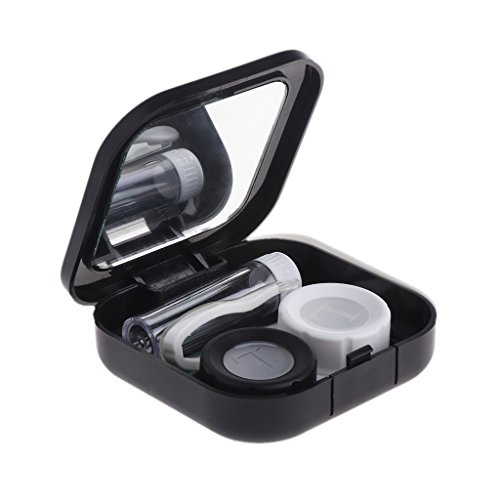 Bettal Portable Contact Lens Case Travel Kit Mirror +Bottle + Tweezers Container Holder (Black)