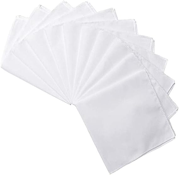 FCOZM Men's Soft Cotton Handkerchiefs White Pocket Square Hankies Bulk
