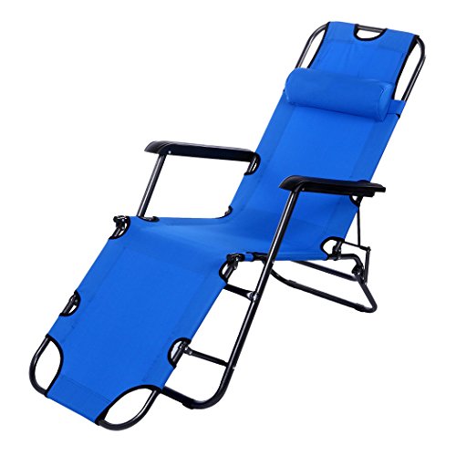 F&amp;D Folding Chaise Lounge Chair Folded Recliner Beach Chaise Portable Cot w/Adjustable Pillow (70inch, Blue)