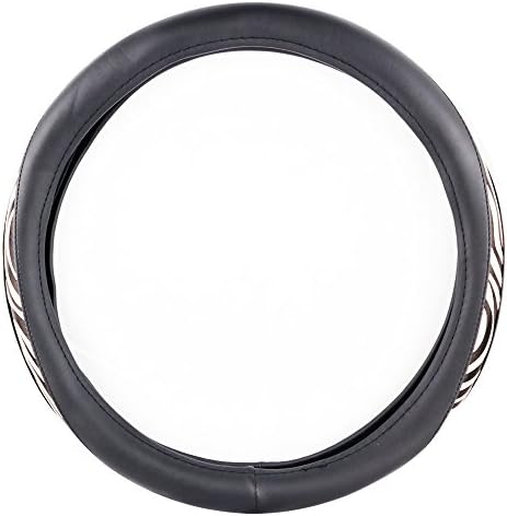 KM World Black 14.5-15 Inch PU Leather Steering Wheel Cover with Zebra Stripes Along Outer Rim, Fits Audi a4 a5 a6 a7 a8 q7 q5