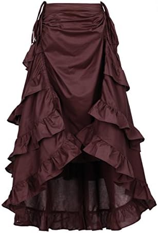 NIGHT BUTTERFLY Women's Costume Steampunk Cocktail Party Skirts Black High-Low (Small, Wine Red)