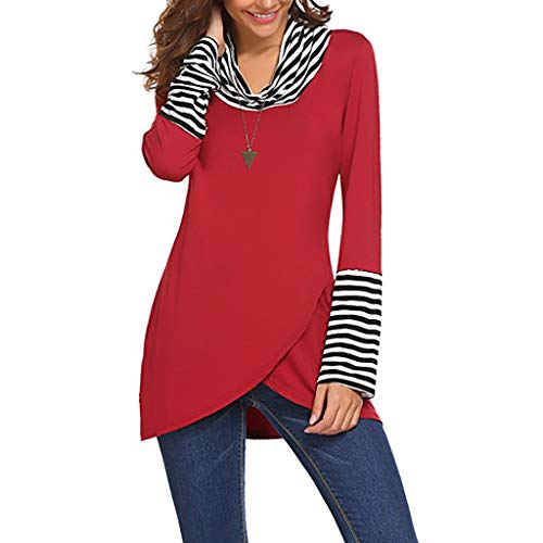 Womens Patchwork Tops Duseedik Stripes Cowl Neck Solid Long Sleeve Casual Layered A-Line Tops
