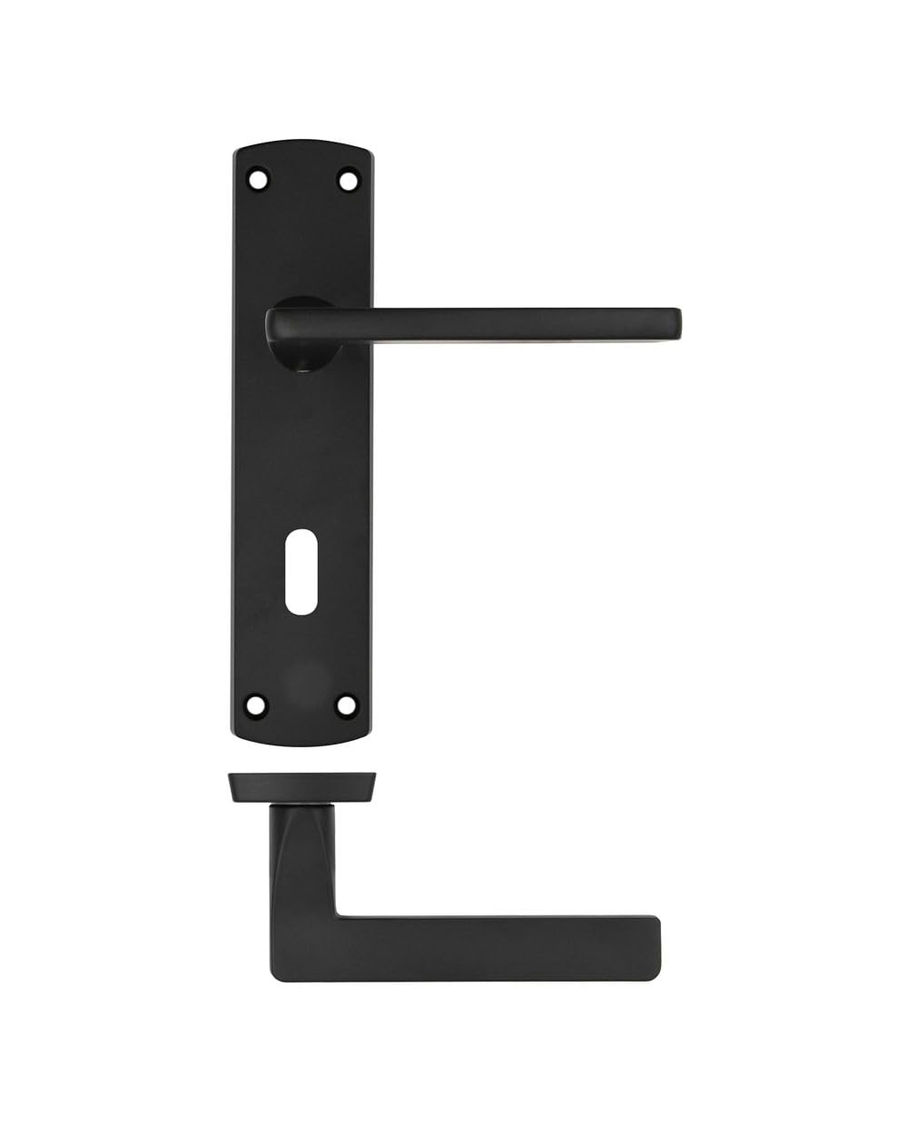 Stanza Leon Door Handle Set - Stylish and Modern Door Lever on Standard Lock Backplate, Matt Black (18cm x 4cm)