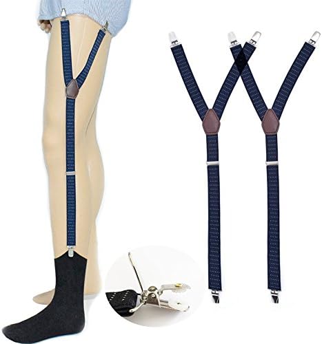 Mens Y-Style Shirt Stays Stirrup Adjustable Elastic Garters Straps Sock Non-slip Locking Clamps (Blue)