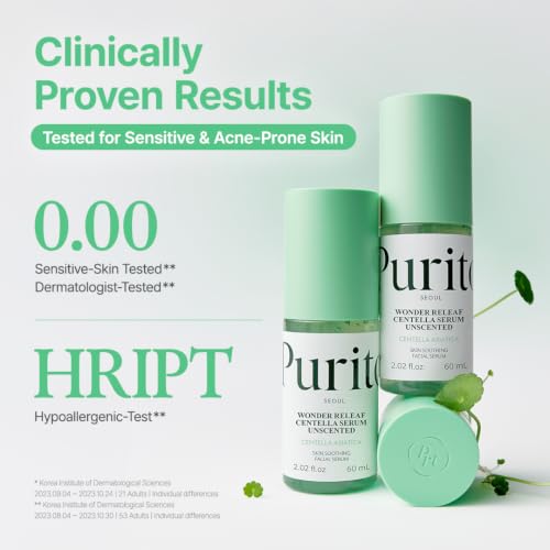 PURITO Centella Unscented Serum for Sensitive Skin – Lightweight Calming & Skin Barrier Repair, 34,860 ppm Soothing Serum, Vegan & Cruelty-Free, Korean Skincare, 2 fl.oz / 60ml