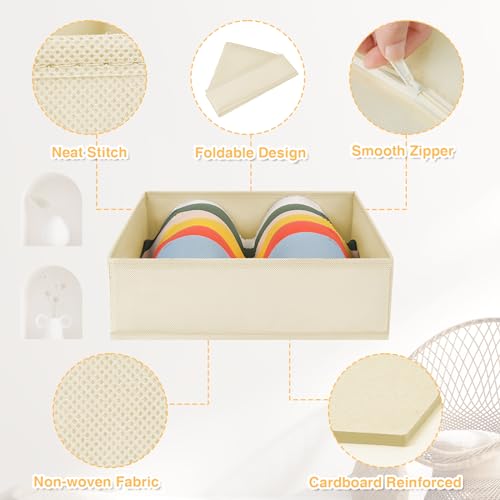Homsorout 12 Pack Drawer Organisers Foldable Box - Fabric Drawer Dividers Wardrobe Storage Organiser Draw Cubes for Bras, Socks, Underwear, Ties, Chest, Bedroom, Beige
