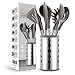 Miusco Silicone Cooking Utensils Set, 7 Piece Stainless Steel Kitchen Tool Kit with Utensil Holder, Mothers Day Gifts