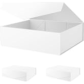 PACKHOME 17x14.5x5.5 Inches, 3 Extra Large Gift Boxes with Lids, Magnetic Closure Boxes for Clothes and Large Gifts (Matte White with Grain Texture)