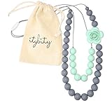 Baby Teething Necklace for Mom, Silicone Teething Beads, BPA Free (Gray/Mint)