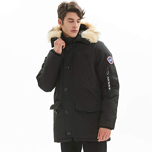 PUREMSX Men's Down Alternative Jacket Insulated Expedition Mountain Thicken Lined Fur Hooded