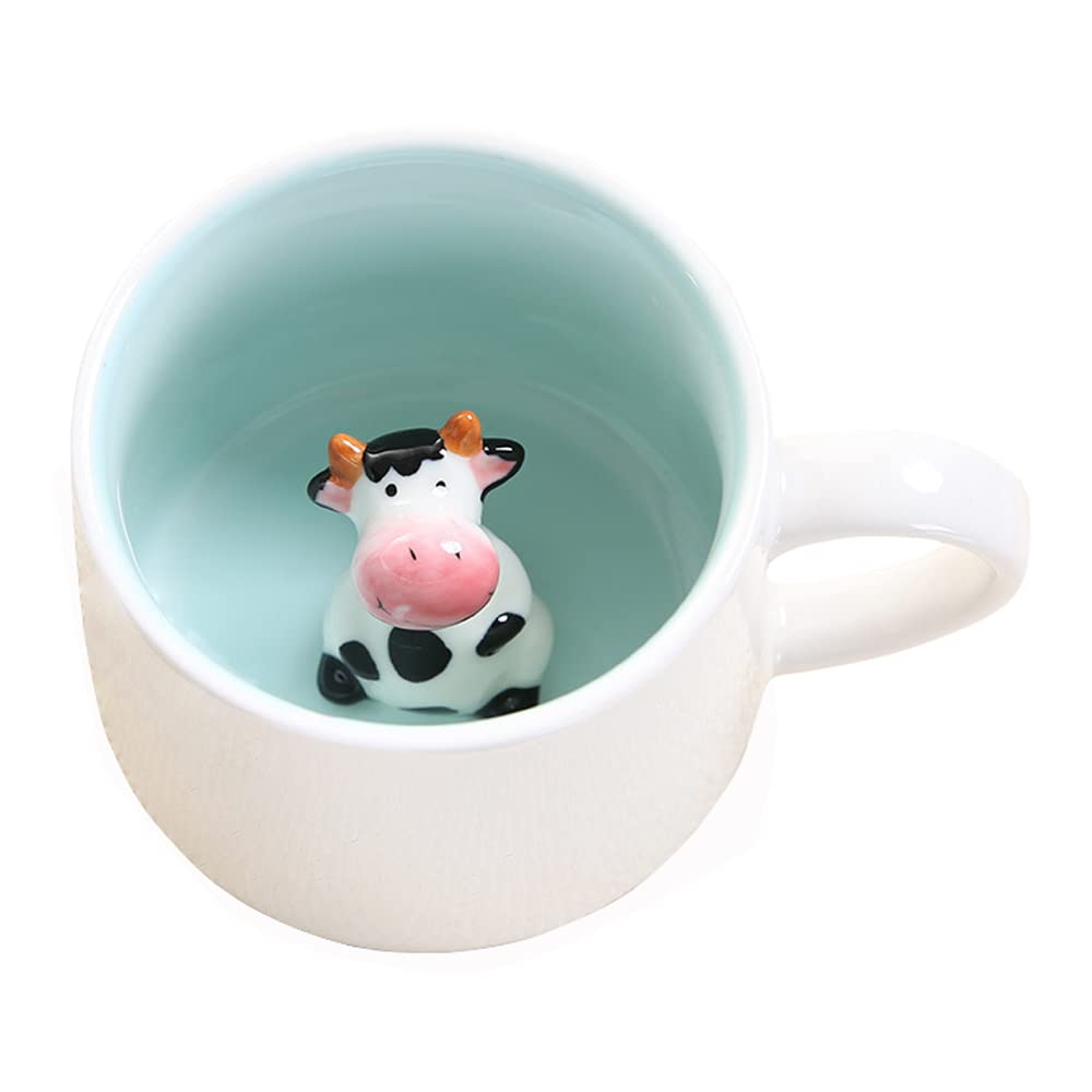 BigNoseDeer Cute Coffee Mug Kawaii Cow Milk Tea Ceramic Mugs 3D Animal Morning Cup Gift for Hot Chocolate,Drink,Weddings, Birthdays,Father's Day,Mother Day for Girls Women Boys