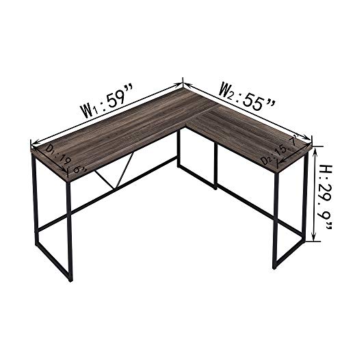 HSH L Shaped Computer Desk, Metal and Wood Rustic Corner Desk