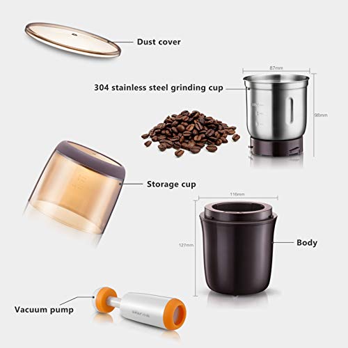 Bear Kaffeemühle, 200W Edelstahl Elektrische Kaffeemühle, Kapazität 75g, eräuscharm Getreidemühle Kaffeemühle, Grinder… – Bild 4