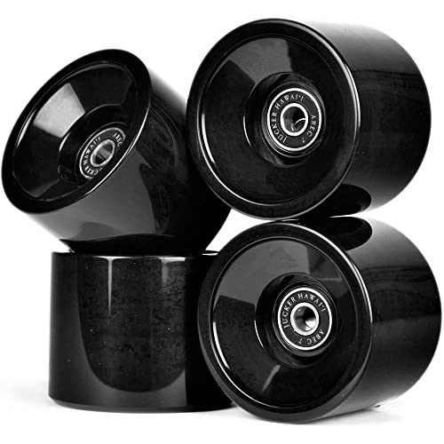 Kutrick 70mm Longboard Wheels Installed ABEC-9 Bearings - 4 Pack 78a Longboard Skateboard Cruiser Wheels for Kids Teens Adults Park and Street Skating (Black)