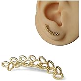 Miya Jewelry Handmade Gold Single Leaf Ear Climber Piercing Earring for Left Ear, Yellow Gold Plated over Sterling Silver, Wrap Ear Crawler for Women, Small Floral Ear Wrap