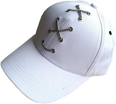 Blackblume Men And Women Korean Style Cotton Chain Cross Sports Hat Baseball Cap Adjustable (White)