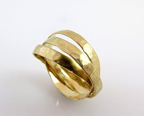 Russian ring wedding Hammered band 14K Multiple Rustic Gold Interlocking Textured ring size 6789