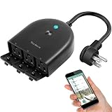 Outdoor Smart Outlet Plug WiFi Smart Socket with 3 Wireless Waterproof Individual Remote Control Switches & Timer by Smart Life App via Smartphone TONBUX