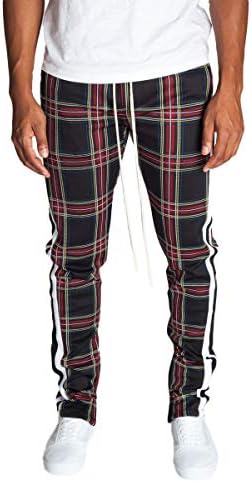 KDNK Men's Tapered Skinny Fit Stretch Scuba Elastic Ankle Zip Plaid Track Pants
