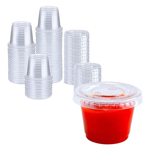 TashiBox 200 Sets 1 Ounce Jello Shot Cups with Lids, Plastic Souffle