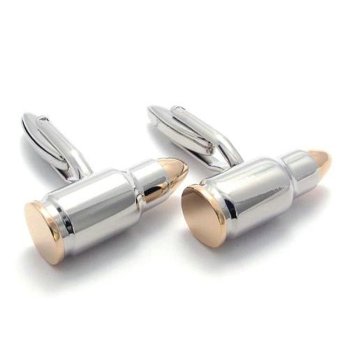 2pcs Classic Personalized Polished Bullet Shirts Men's Cufflinks, Gold Silver, 1 Pair Set